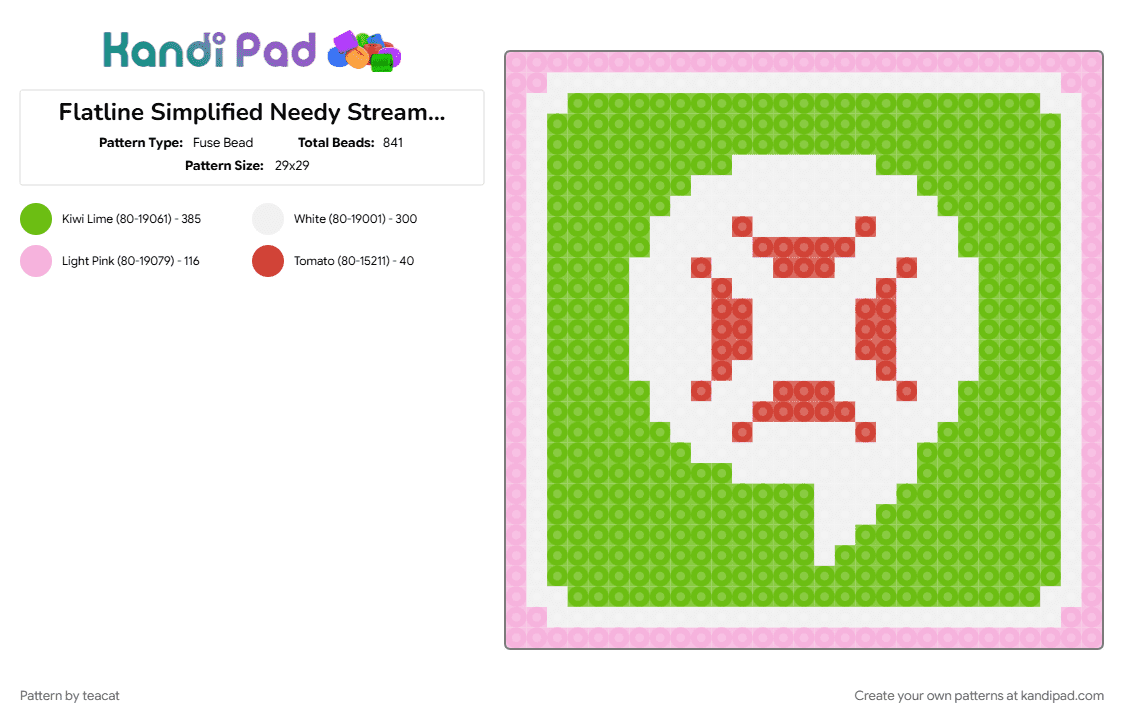 Flatline Simplified Needy Streamer Overload - Fuse Bead Pattern by teacat on Kandi Pad - green, needy streamer overload, nso, video games