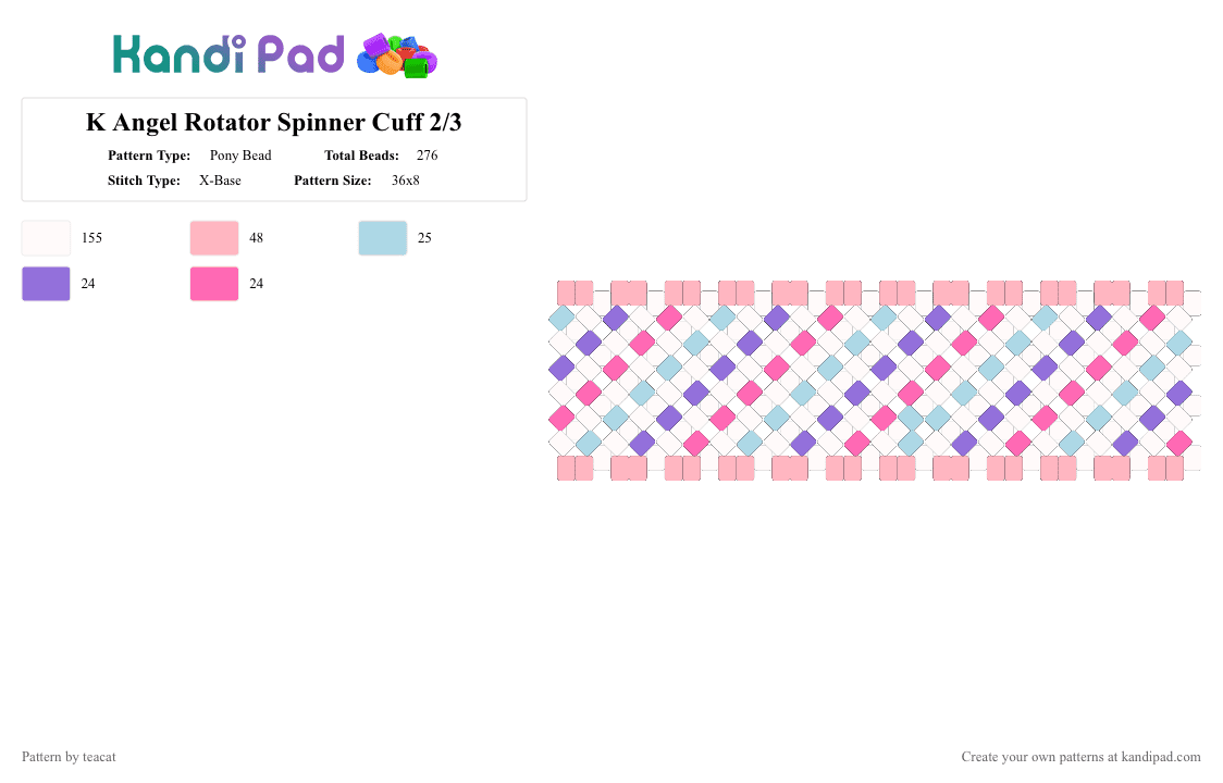 NSO Rotator Cuff Spinner (2/3) - Pony Bead Pattern by teacat on Kandi Pad - cotdcosplay, pink, white
