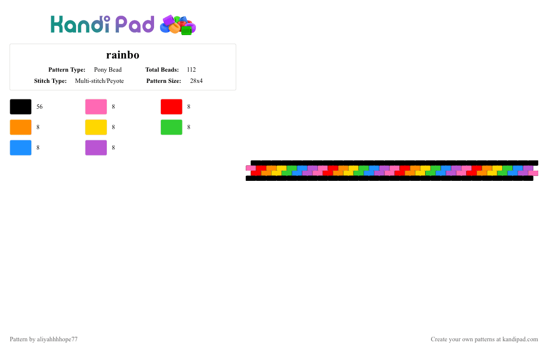 rainbo - Pony Bead Pattern by aliyahhhhope77 on Kandi Pad - black, pink