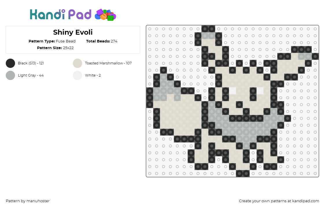 Shiny Evoli - Fuse Bead Pattern by manuhoster on Kandi Pad - eevee,pokemon,character,gaming,cute,anime,gray