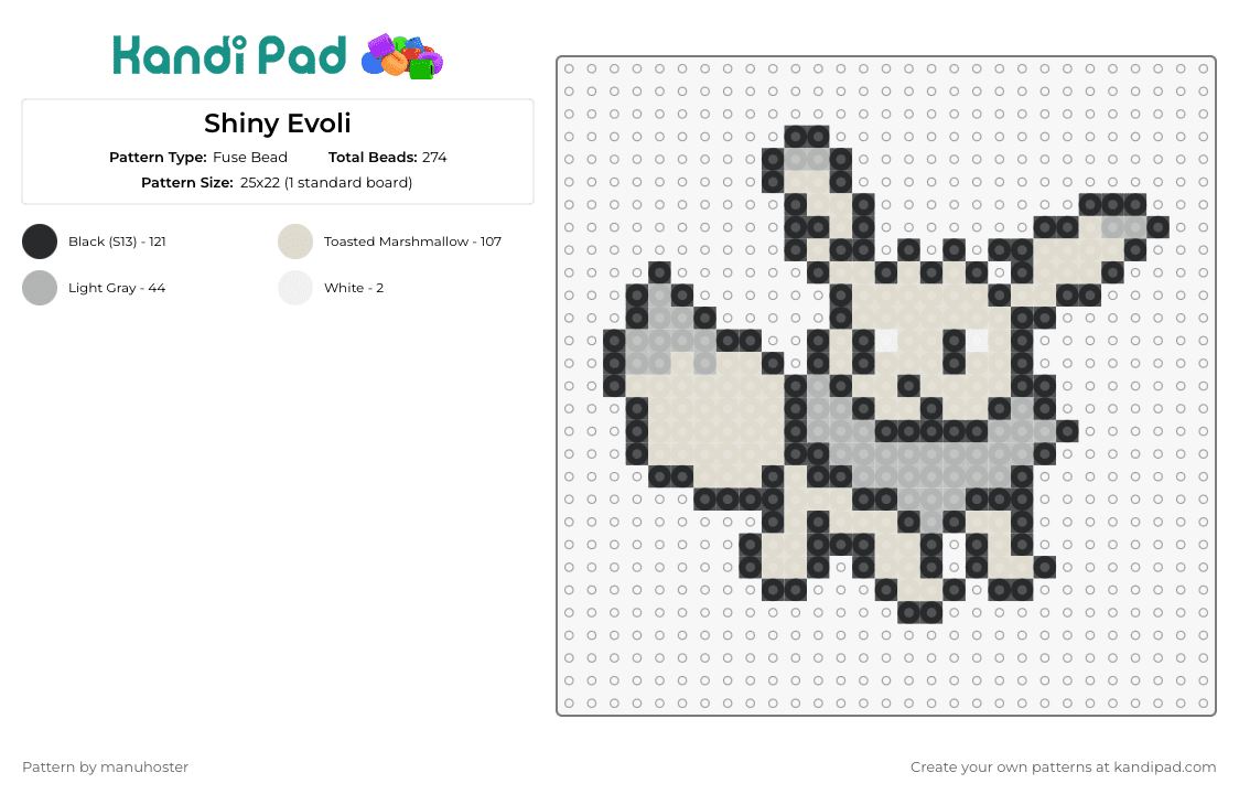 Shiny Evoli - Fuse Bead Pattern by manuhoster on Kandi Pad - eevee,pokemon,character,gaming,cute,anime,gray