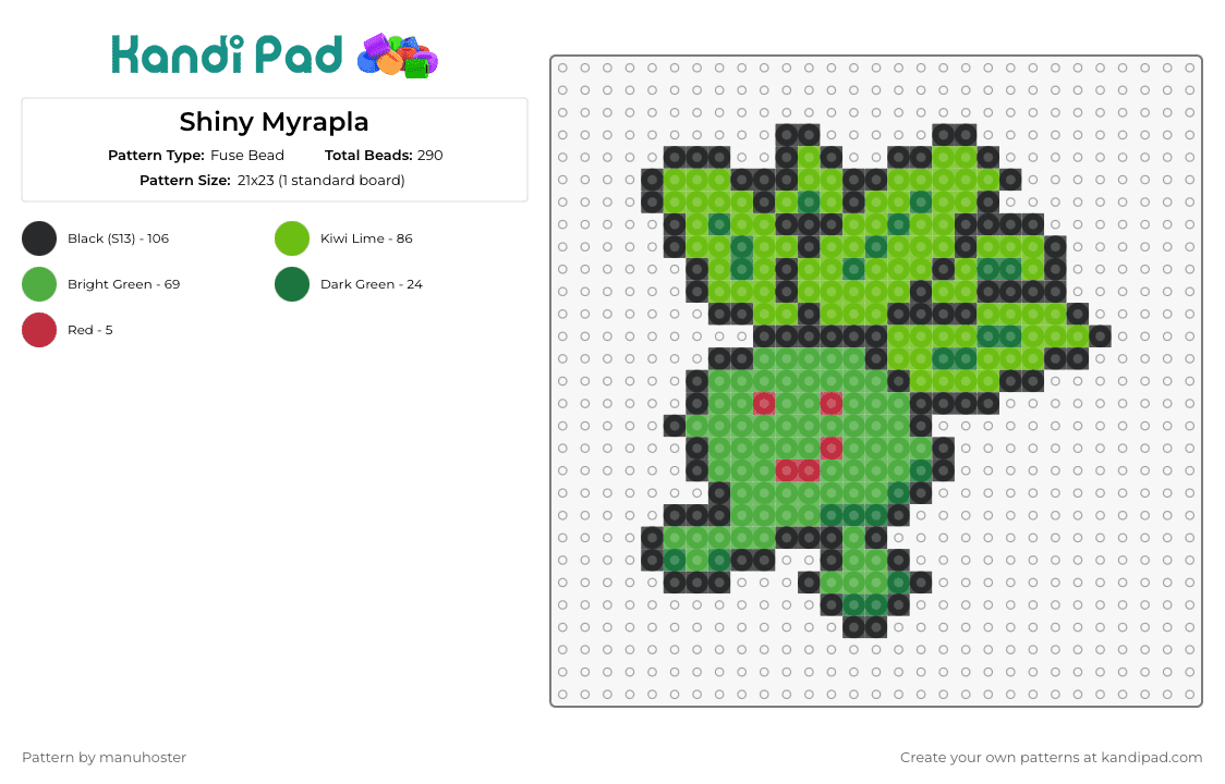 Shiny Myrapla - Fuse Bead Pattern by manuhoster on Kandi Pad - oddish,pokemon,character,anime,gaming,simple,green,cute