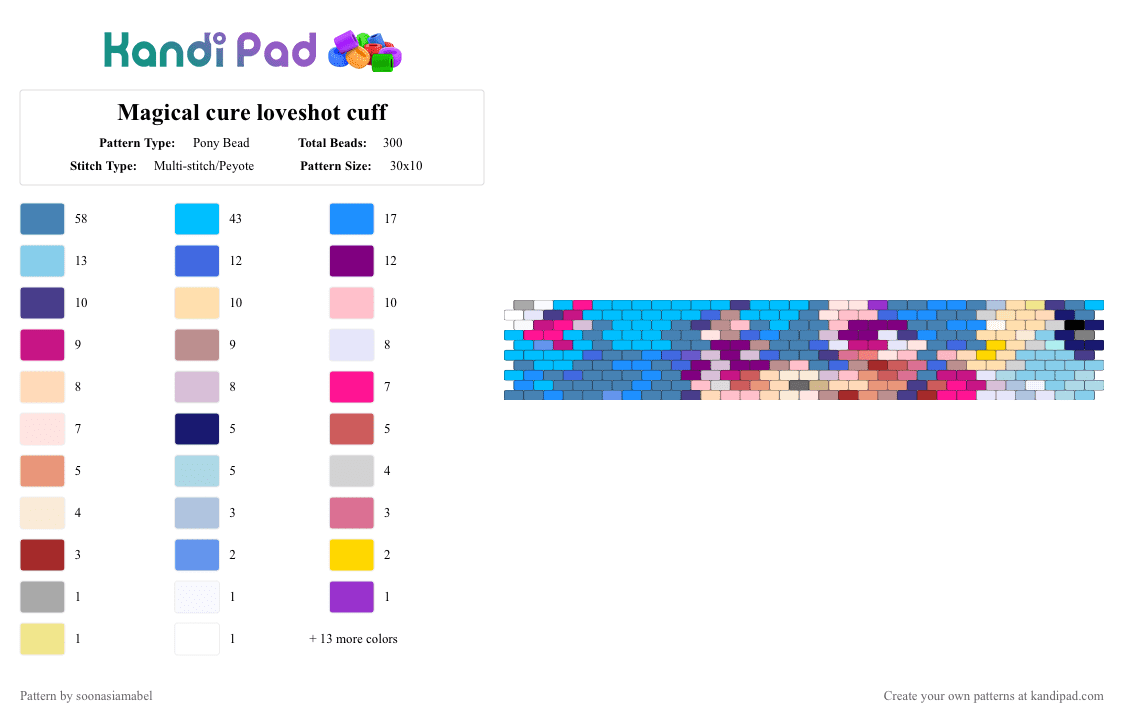 Magical cure loveshot cuff - Pony Bead Pattern by soonasiamabel on Kandi Pad - beige, blue, hatsune miku, light blue, miku, pink, vocaloid