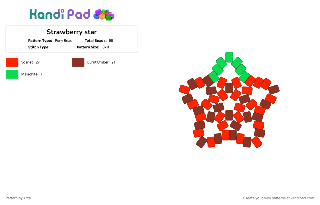 Strawberry star - Pony Bead Pattern by jutta on Kandi Pad - challenge of the day, cotdfruit, fruit, red, strawberry
