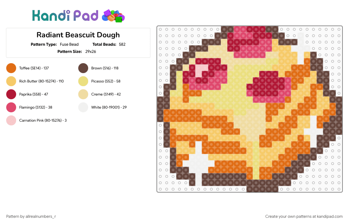 Radiant Beascuit Dough - Fuse Bead Pattern by allrealnumbers_r on Kandi Pad - brown, cookie run, cookie run kingdom, crk, orange, yellow