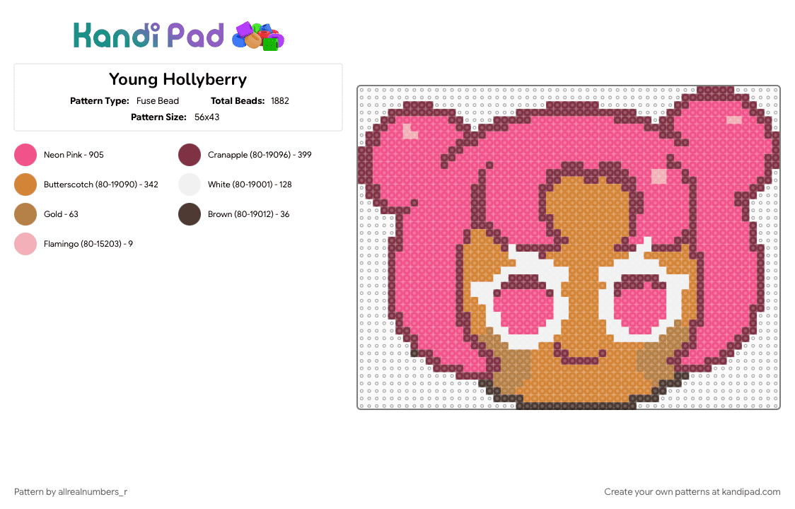 Young Hollyberry - Fuse Bead Pattern by allrealnumbers_r on Kandi Pad - brown, character, cookie, cookie run kingdom, crk, hollyberry, hollyberry cookie, orange, pink