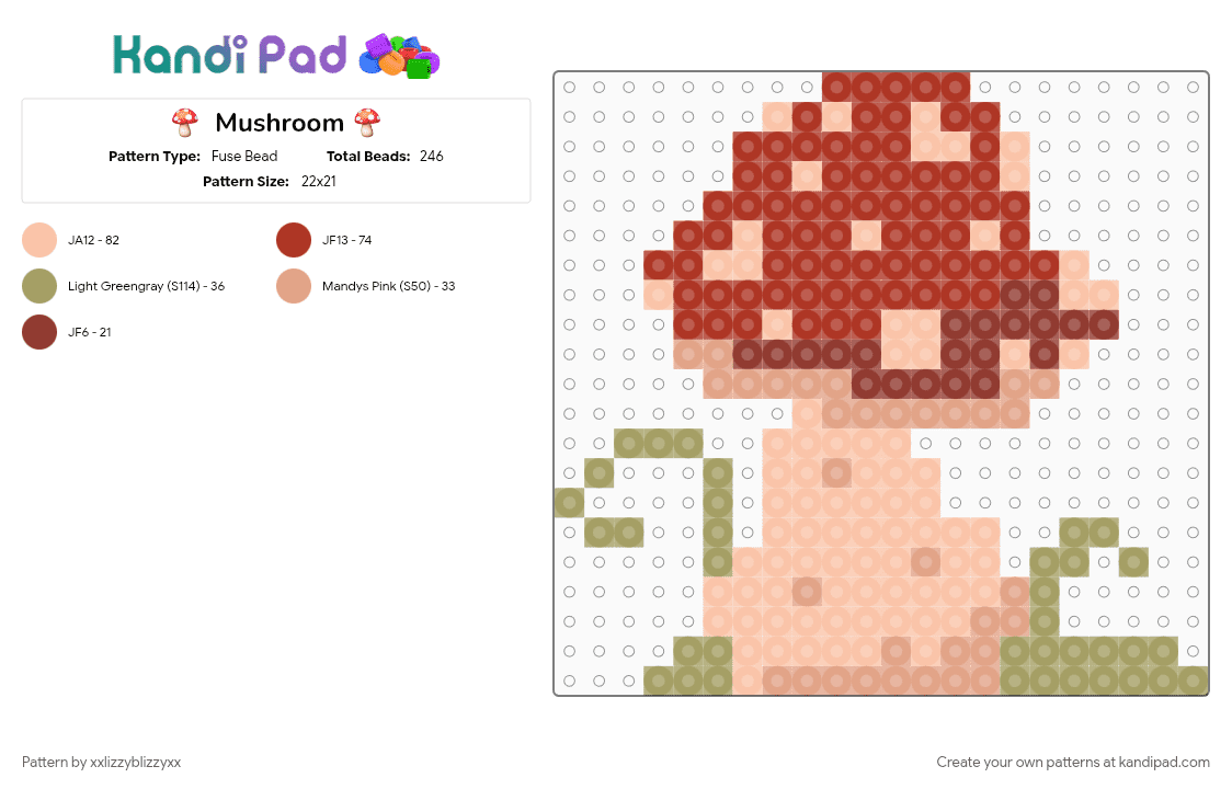 🍄  Mushroom 🍄 - Fuse Bead Pattern by xxlizzyblizzyxx on Kandi Pad - beige, red