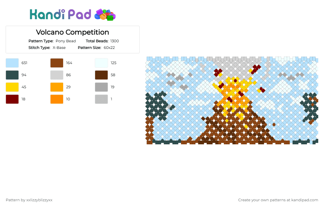 Volcano Competition - Pony Bead Pattern by xxlizzyblizzyxx on Kandi Pad - light blue,red,cotdvolcanoes