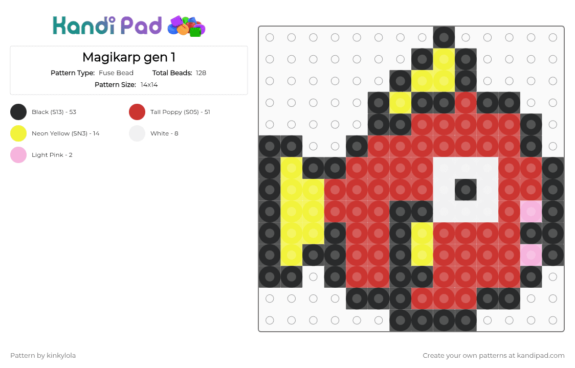 Magikarp gen 1 - Fuse Bead Pattern by kinkylola on Kandi Pad - red
