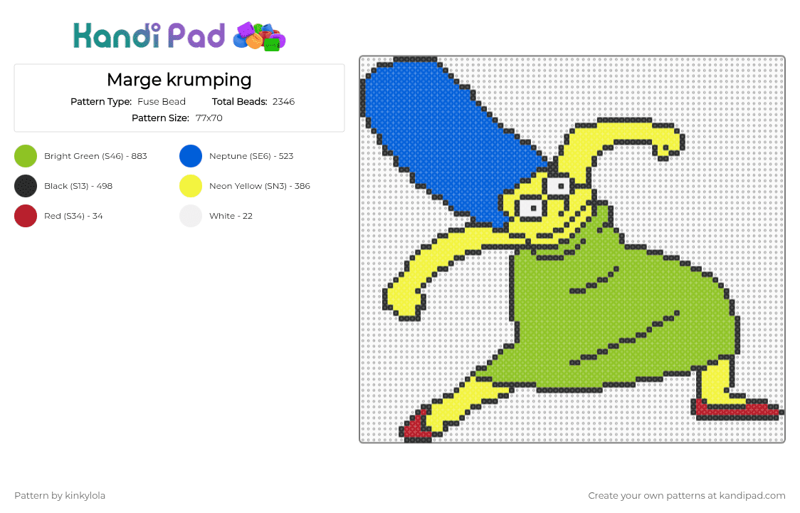 Marge krumping - Fuse Bead Pattern by kinkylola on Kandi Pad - green,blue