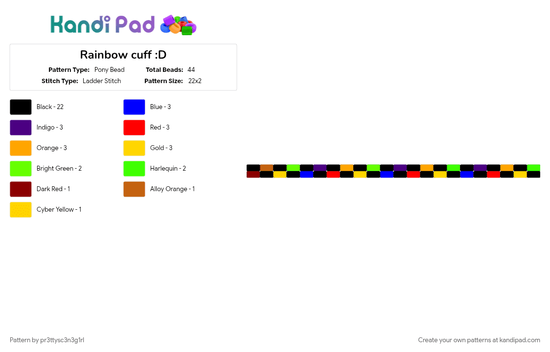 Rainbow cuff :D - Pony Bead Pattern by pr3ttysc3n3g1rl on Kandi Pad - black, purple