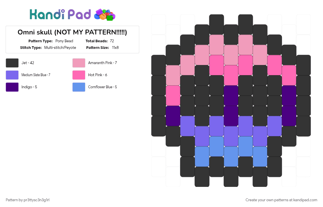 Omni skull (NOT MY PATTERN!!!!!) - Pony Bead Pattern by pr3ttysc3n3g1rl on Kandi Pad - black, pink