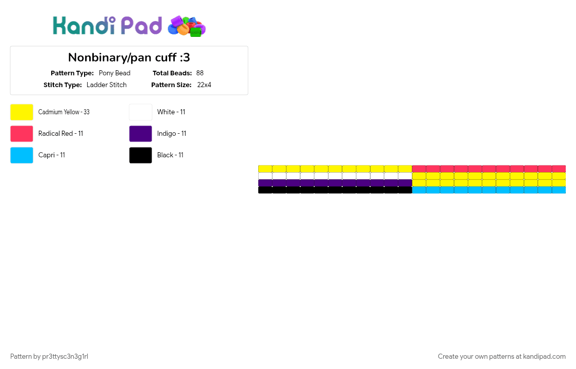 Nonbinary/pan cuff :3 (4 MY TWIN U KNOW WHO U R!!) - Pony Bead Pattern by pr3ttysc3n3g1rl on Kandi Pad - yellow