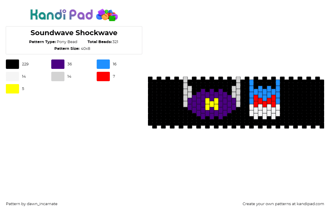 Soundwave Shockwave - Pony Bead Pattern by dawn_incarnate on Kandi Pad - soundwave,shockwave,transformers,robots,nostalgia,cuff,purple,blue,black