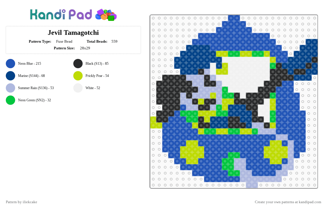Jevil Tamagotchi - Fuse Bead Pattern by iliekcake on Kandi Pad - blue