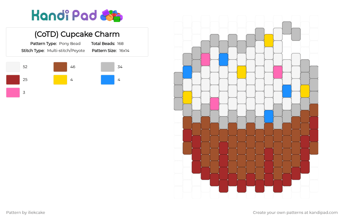 (CoTD) Cupcake Charm - Pony Bead Pattern by iliekcake on Kandi Pad - beige,red,cotdcupcakes,cupcake,cake,charm,multistitch