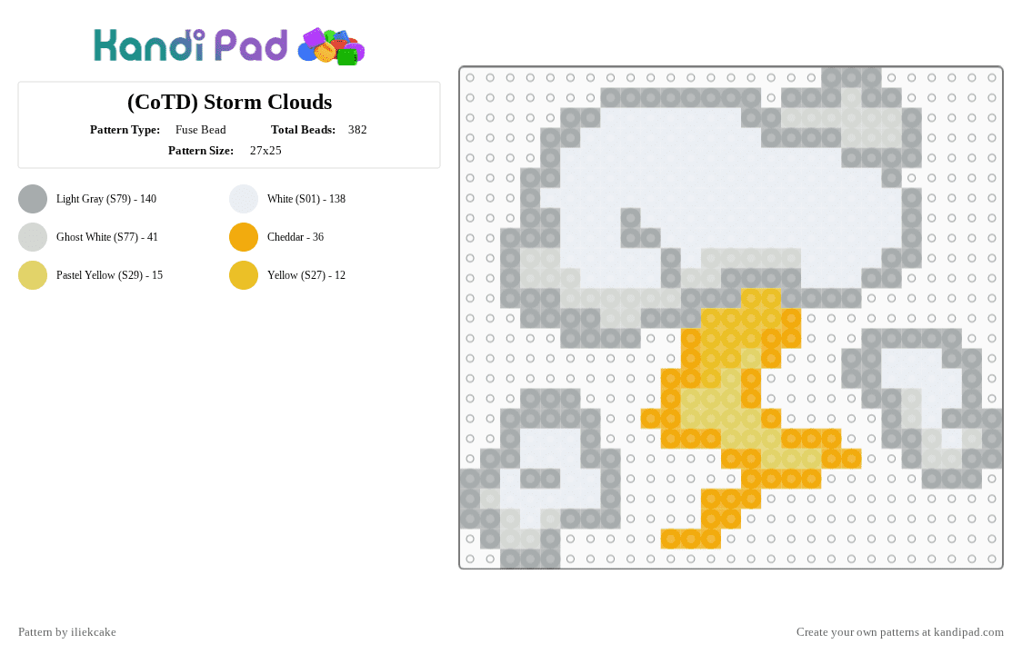 (CoTD) Storm Clouds - Fuse Bead Pattern by iliekcake on Kandi Pad - gray,cotdlightning,perler,cotd