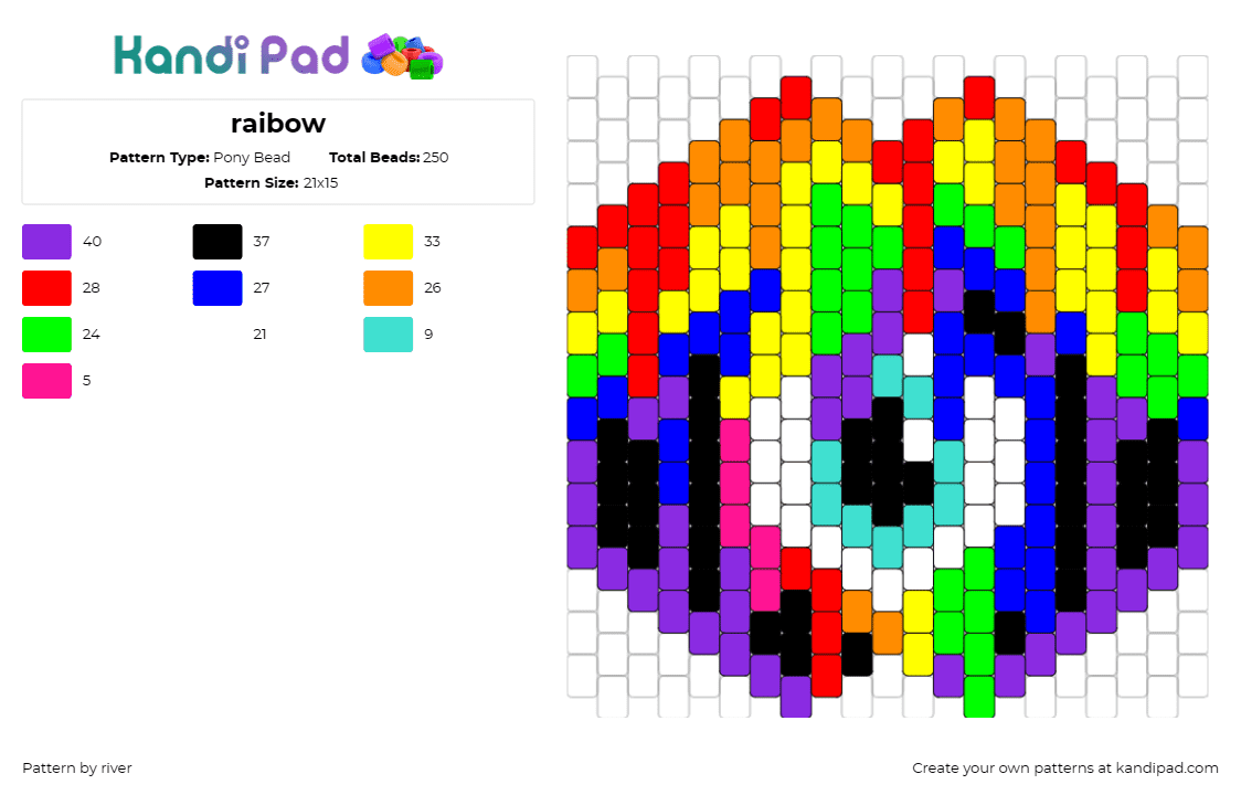 raibow - Pony Bead Pattern by river on Kandi Pad - eye,drippy,colorful,trippy,cyclops,mask