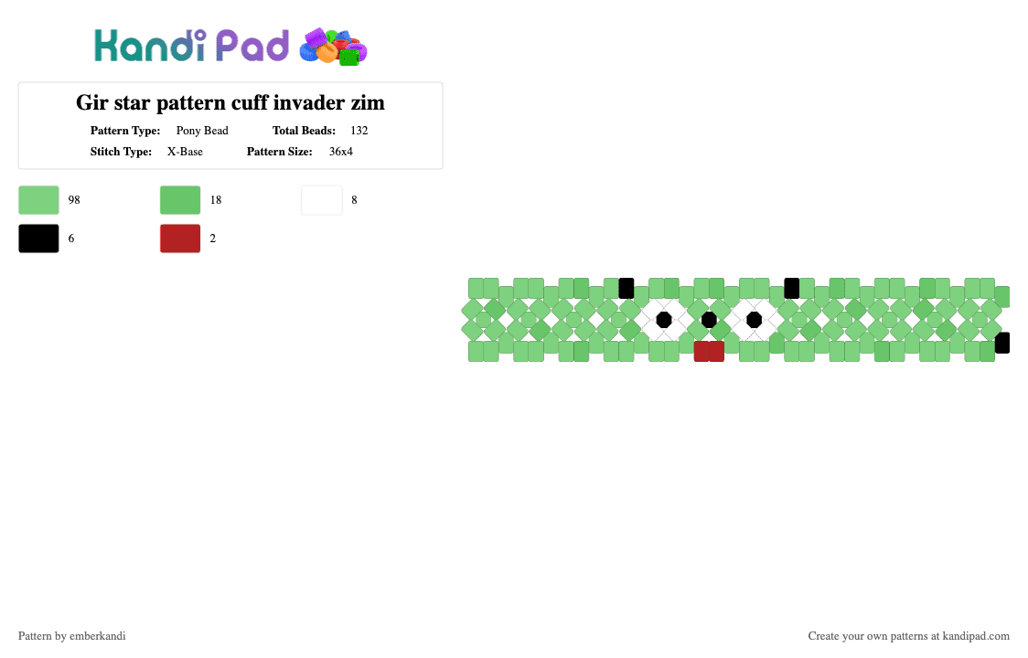 Gir star pattern cuff invader zim - Pony Bead Pattern by emberkandi on Kandi Pad - teal,invader zim,gir,cuff,scenekid,kandikid