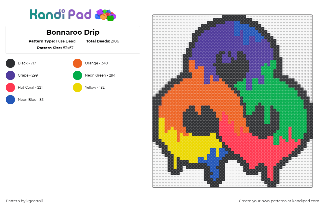 Bonnaroo Drip - Fuse Bead Pattern by kgcarroll on Kandi Pad - bonnaroo,festival,drip,trippy,music,logo,colorful,rainbow