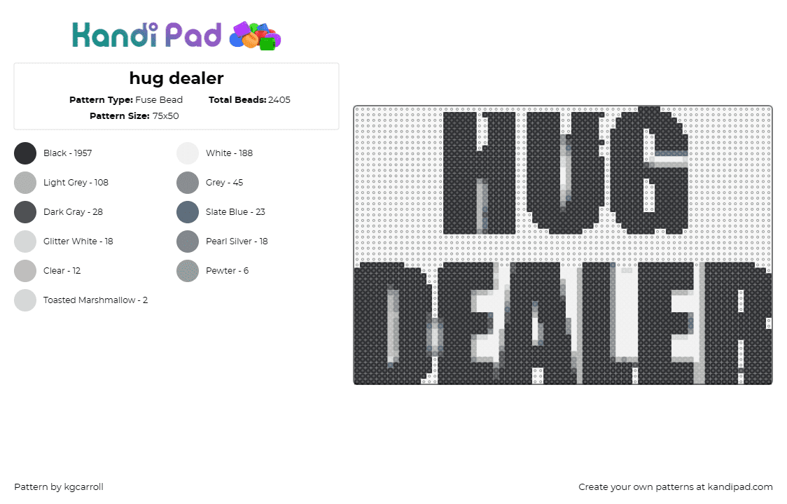 hug dealer - Fuse Bead Pattern by kgcarroll on Kandi Pad - hug,sign,text,bold,black