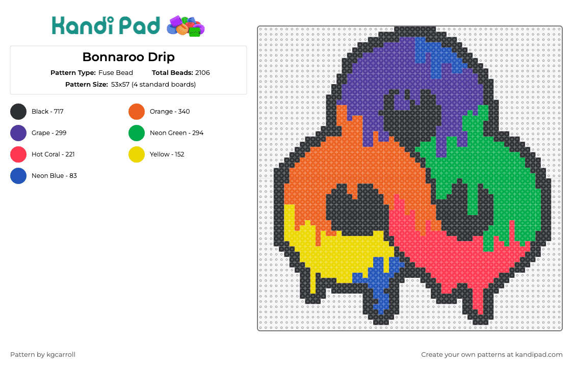 Bonnaroo Drip - Fuse Bead Pattern by kgcarroll on Kandi Pad - bonnaroo,festival,drip,trippy,music,logo,colorful,rainbow