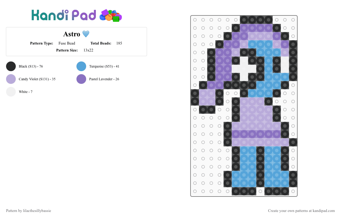 Astro 🩵 - Fuse Bead Pattern by lilacthesillybassie on Kandi Pad - light blue, pink