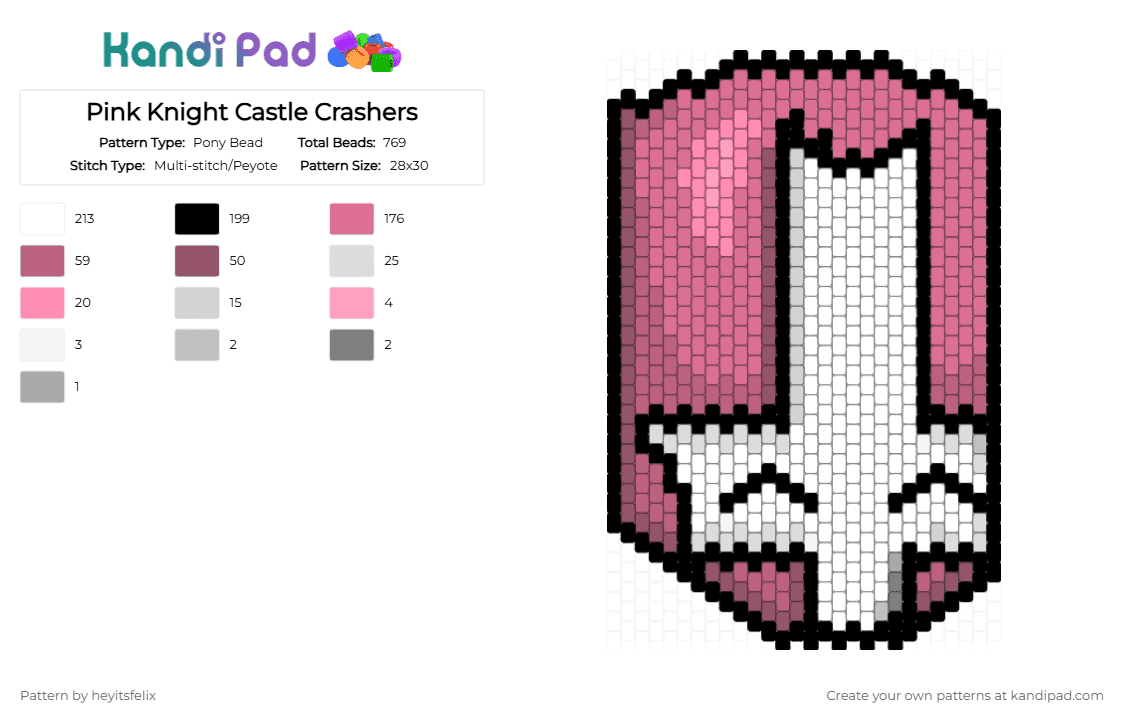 Pink Knight Castle Crashers - Pony Bead Pattern by heyitsfelix on Kandi Pad - castle crashers, newgrounds, pink, pink knight, video game