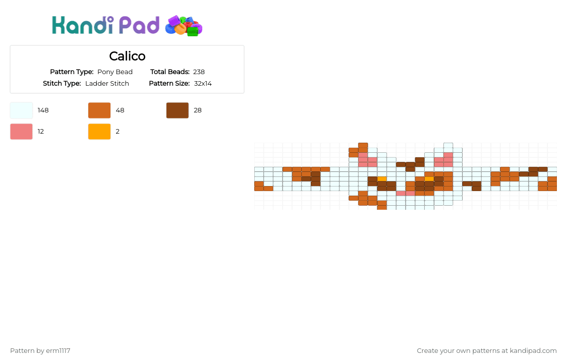 Calico - Pony Bead Pattern by erm1117 on Kandi Pad - orange, red, white