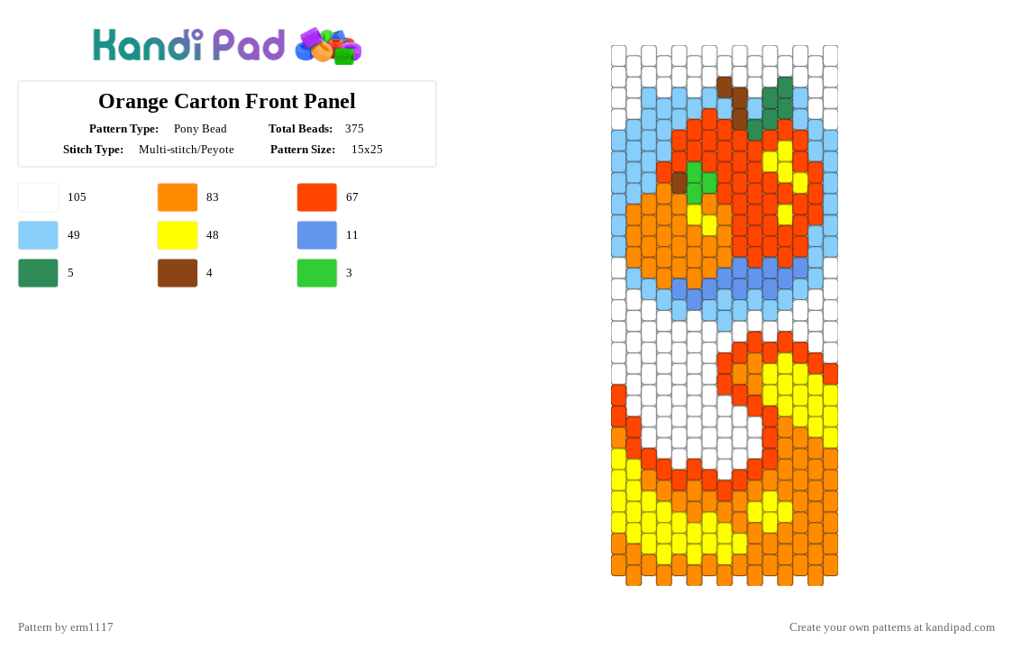Orange Carton Front Panel - Pony Bead Pattern by erm1117 on Kandi Pad - light blue, orange, red