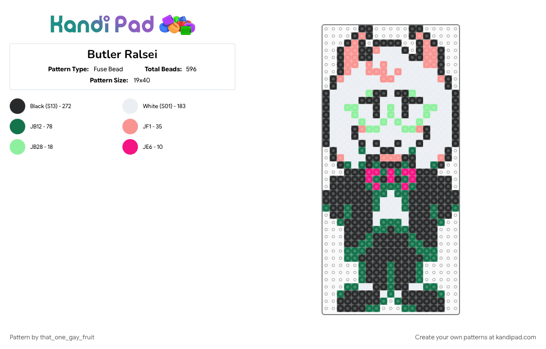 Butler Ralsei - Fuse Bead Pattern by that_one_gay_fruit on Kandi Pad - butler ralsei, deltarune, ralsei, ralsei deltarune, teal, white