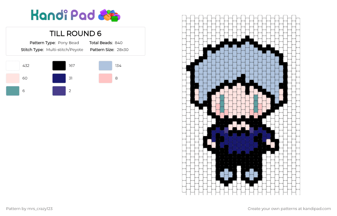 TILL ROUND 6 - Pony Bead Pattern by mrs_crazy123 on Kandi Pad - light blue, white