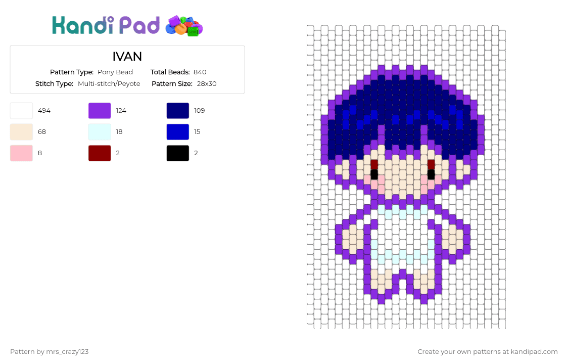 IVAN - Pony Bead Pattern by mrs_crazy123 on Kandi Pad - purple, white