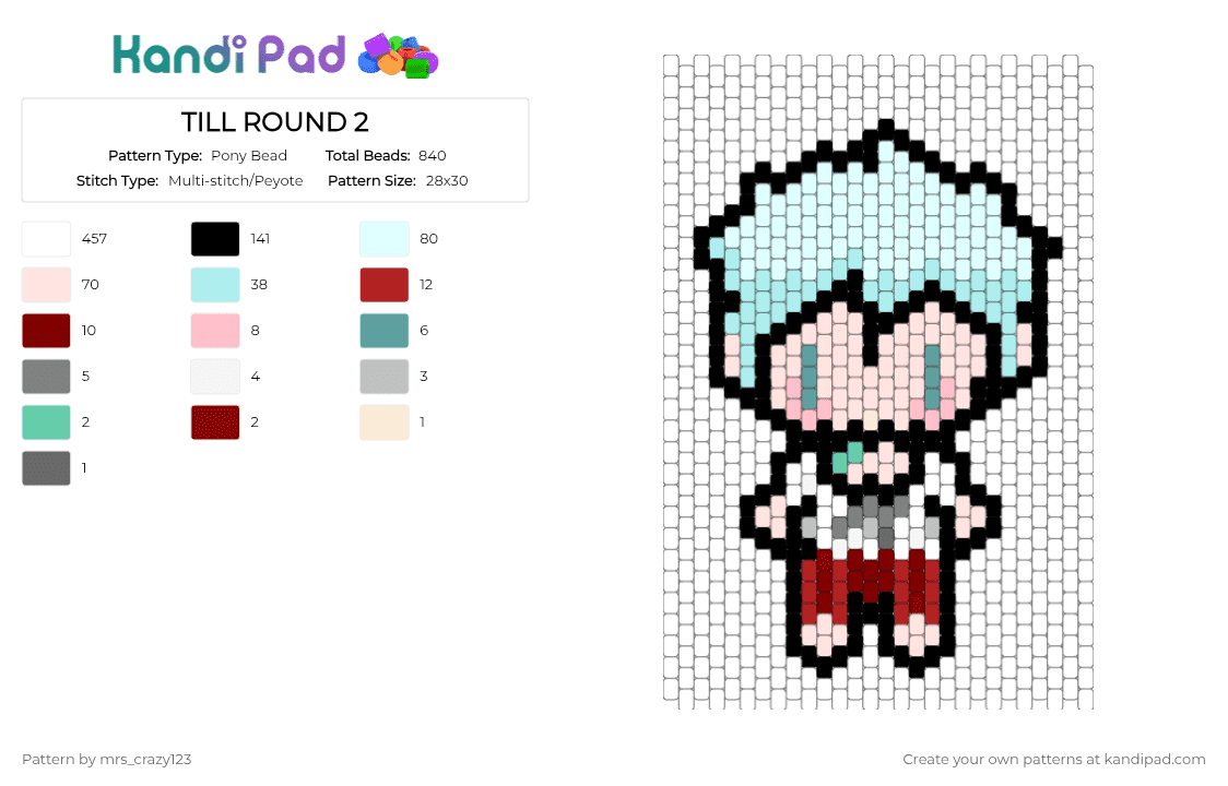 TILL ROUND 2 - Pony Bead Pattern by mrs_crazy123 on Kandi Pad - light blue, red, white