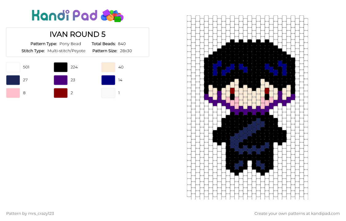 IVAN ROUND 5 - Pony Bead Pattern by mrs_crazy123 on Kandi Pad - purple, white