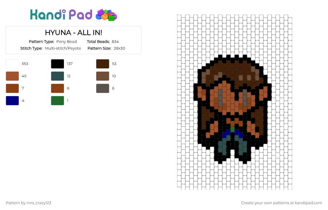 HYUNA - ALL IN! - Pony Bead Pattern by mrs_crazy123 on Kandi Pad - brown, red, white