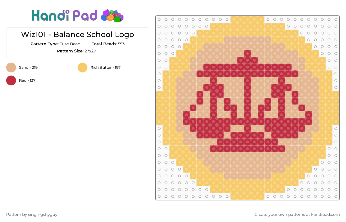 Wiz101 - Balance School Logo - Fuse Bead Pattern by singingshyguy on Kandi Pad - balance, balance school, beige, kingsisle, scales, wiz101, wizard101, yellow