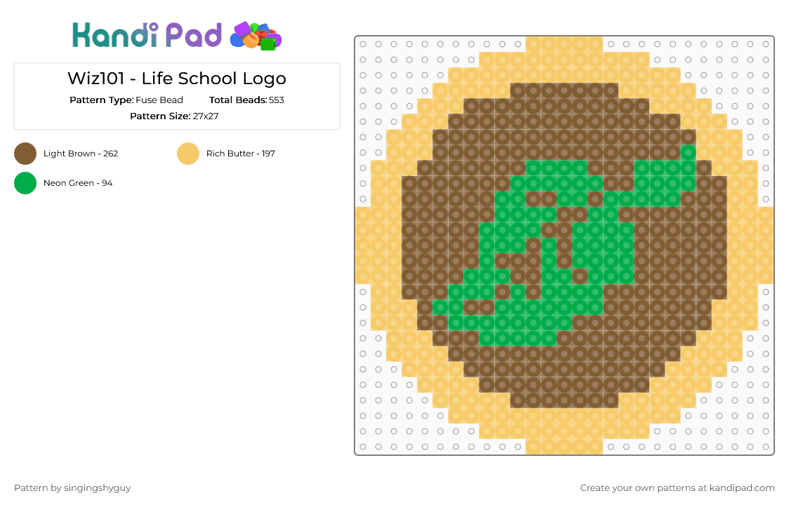 Wiz101 - Life School Logo - Fuse Bead Pattern by singingshyguy on Kandi Pad - kingsisle, leaf, life, life school, tan, wizard101, yellow