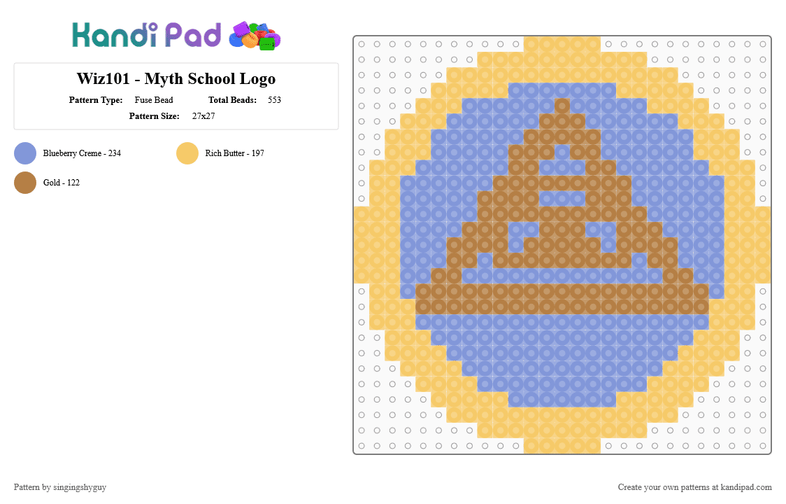 Wiz101 - Myth School Logo - Fuse Bead Pattern by singingshyguy on Kandi Pad - kingsisle, light blue, myth, myth school, wizard101, yellow