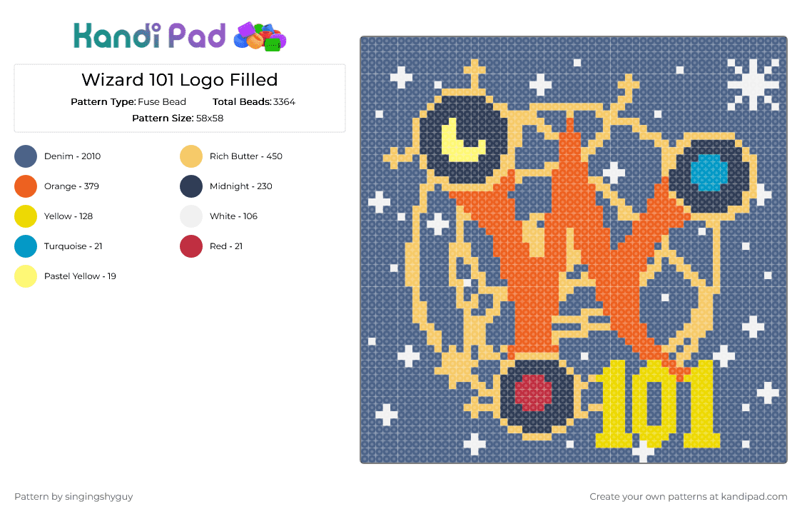 Wizard 101 Logo Filled - Fuse Bead Pattern by singingshyguy on Kandi Pad - yellow,blue,wizard101,wizard,kingsisle,pirate101