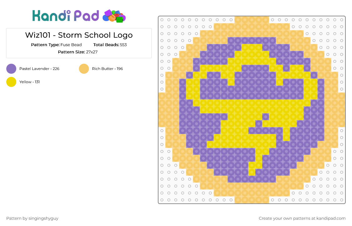 Wiz101 - Storm School Logo - Fuse Bead Pattern by singingshyguy on Kandi Pad - blue, cloud, kingsisle, storm, storm school, thunder, wiz101, wizard101, yellow