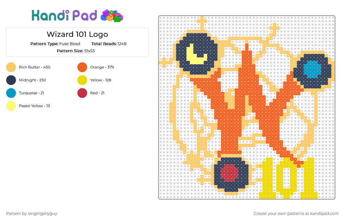 Wizard 101 Logo - Fuse Bead Pattern by singingshyguy on Kandi Pad - kingsisle, orange, pirate101, wizard, wizard101, yellow