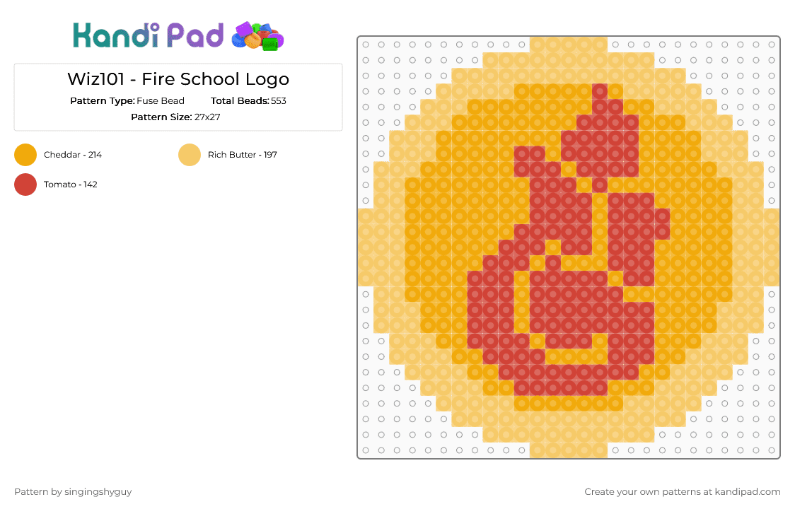 Wiz101 - Fire School Logo - Fuse Bead Pattern by singingshyguy on Kandi Pad - fire, fire school, kingsisle, orange, wizard101, yellow