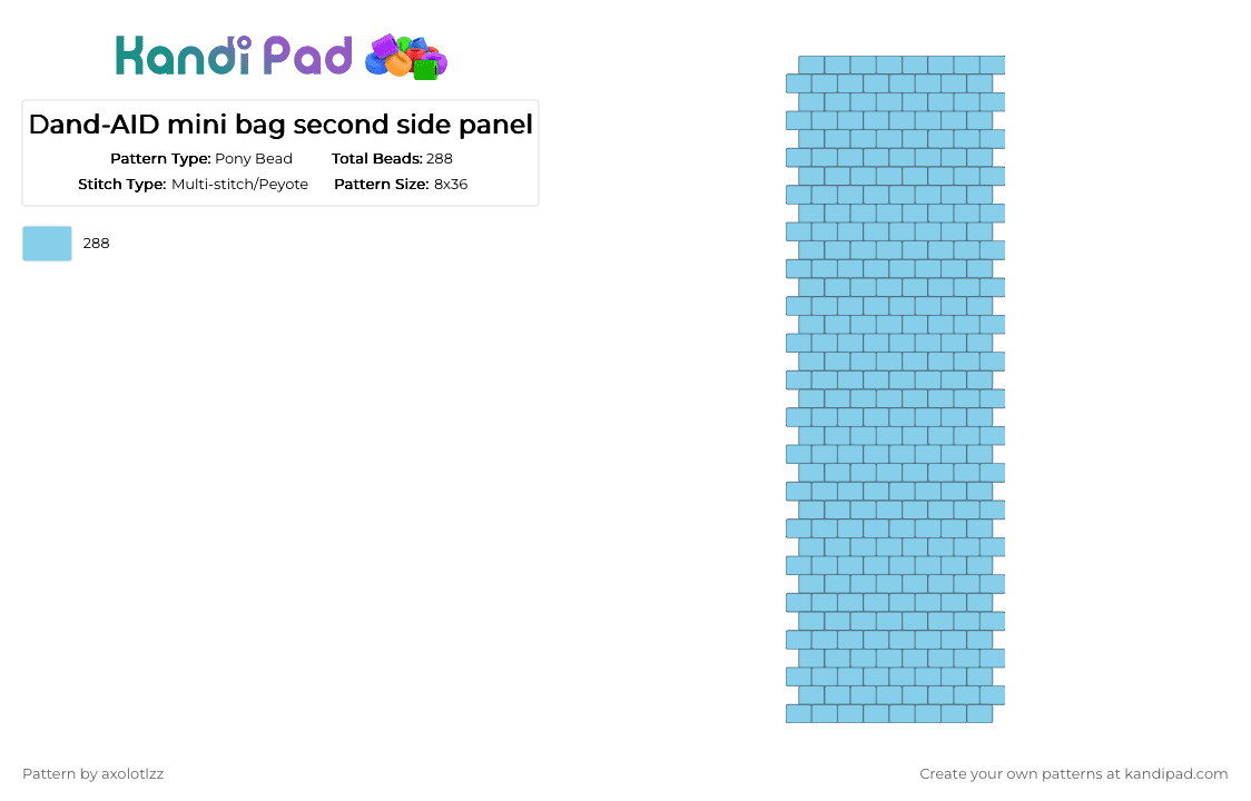 Dand-AID mini bag second side panel - Pony Bead Pattern by axolotlzz on Kandi Pad - light blue