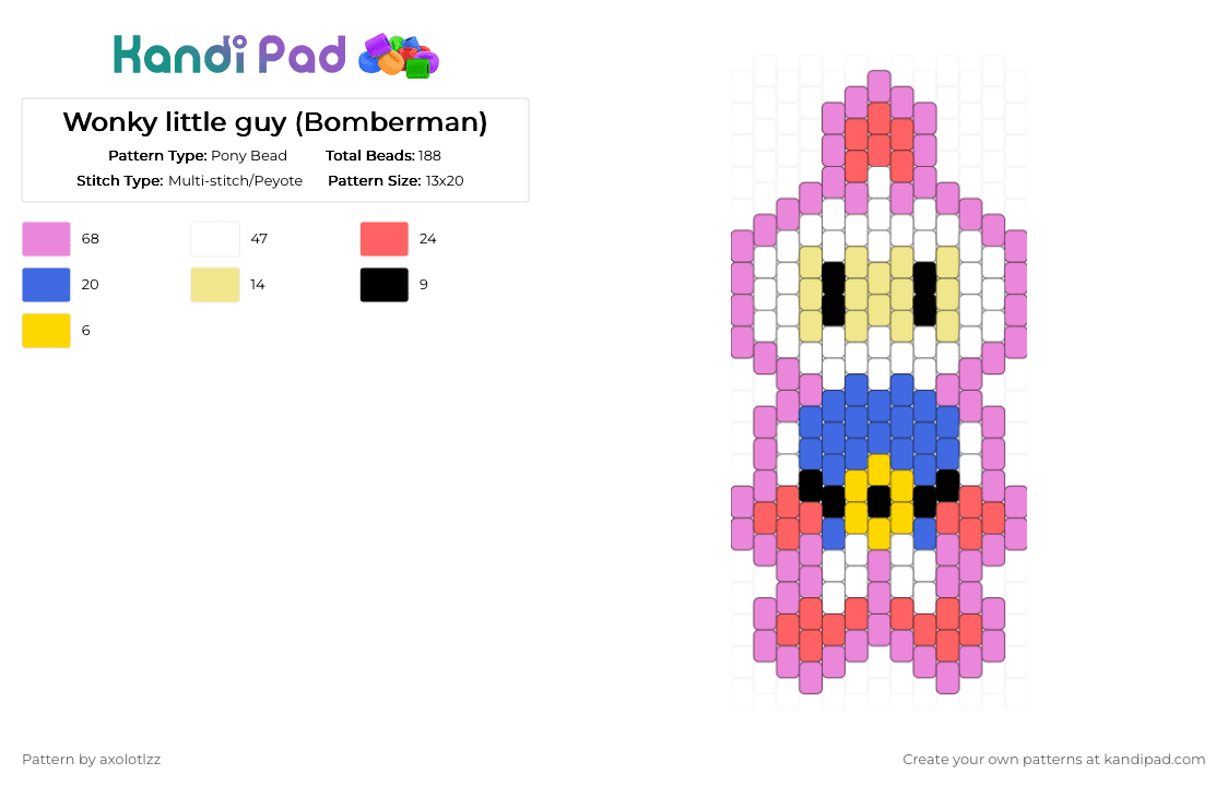Wonky little guy (Bomberman) - Pony Bead Pattern by axolotlzz on Kandi Pad - blue, bomb, pink
