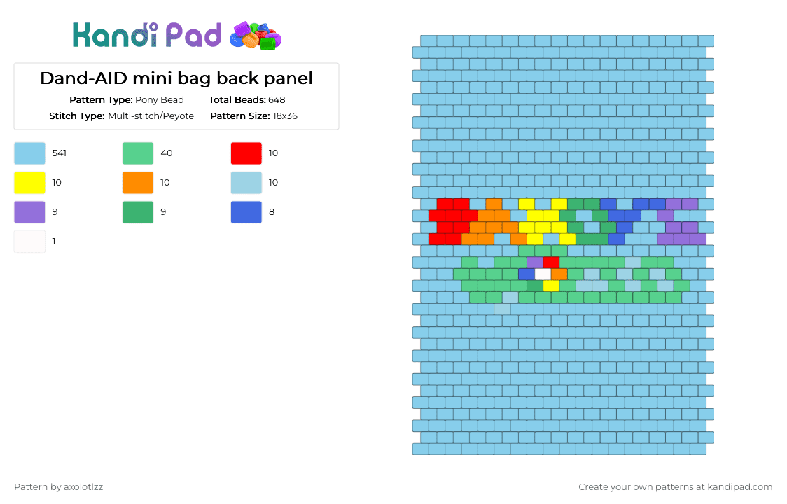 Dand-AID mini bag back panel - Pony Bead Pattern by axolotlzz on Kandi Pad - light blue