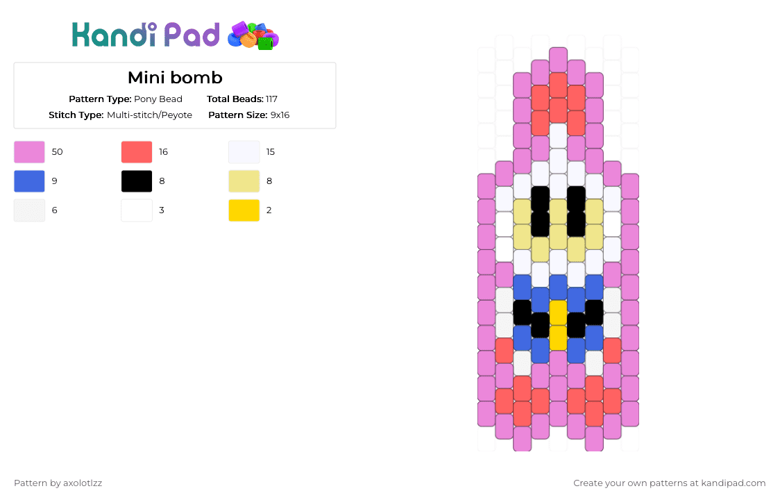 Mini bomb - Pony Bead Pattern by axolotlzz on Kandi Pad - pink