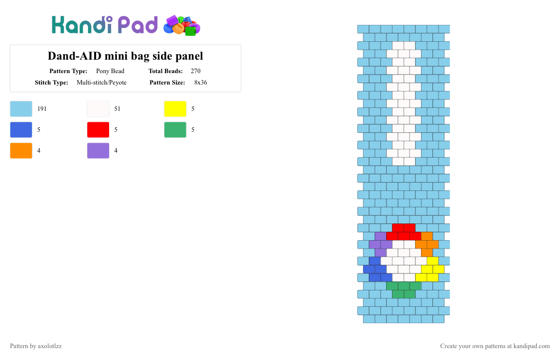 Dand-AID mini bag side panel - Pony Bead Pattern by axolotlzz on Kandi Pad - light blue