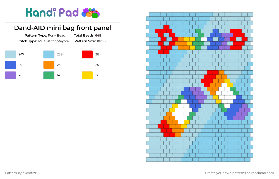 Dand-AID mini bag front panel - Pony Bead Pattern by axolotlzz on Kandi Pad - light blue
