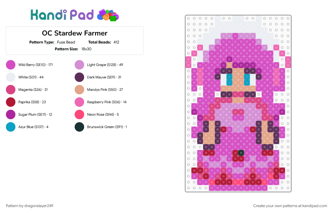 OC Stardew Farmer - Fuse Bead Pattern by dragonslayer249 on Kandi Pad - pink